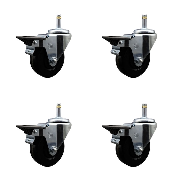 Service Caster 3.5'' Phenolic Wheel Swivel 7/16'' Grip Ring Stem Caster Set with Brake, 4PK SCC-GR20S3514-PHS-PLB-716138-4 - main